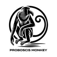 Unique Proboscis Monkey Silhouette in Black vector