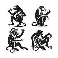 Minimalist Black Silhouette of Proboscis Monkey vector