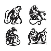 High-Resolution Black Silhouette of Proboscis Monkey vector