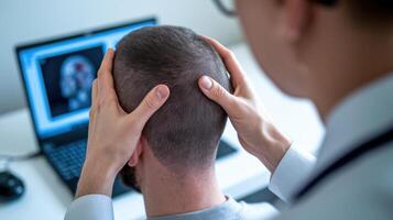 Healthcare professional examining a patient, with a focus on brain health and diagnostics. photo