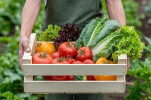 ripe tomatoes, colorful peppers, crisp lettuce and vegetables. photo