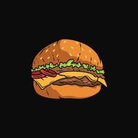 Delicious big hamburger with cheese and sesame seeds isolated on a white background illustration vector
