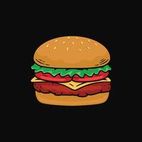 Hamburger with cheese and sesame seeds isolated on a black background illustration design vector
