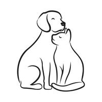 Monoline cat and dog illustration design vector