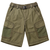 Men's Olive Green Cargo Shorts with Multiple Pockets and Builtin Belt png