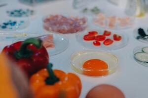 A table with various ingredients and an egg photo