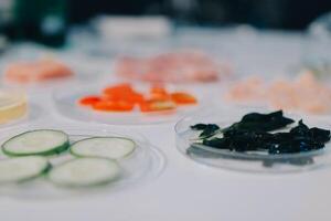 Various types of food on a table photo