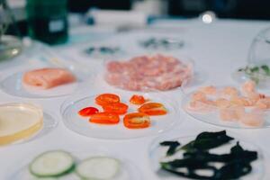 A table with a bunch of different food on it photo