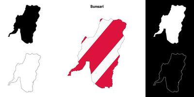 Sunsari district blank outline map set vector