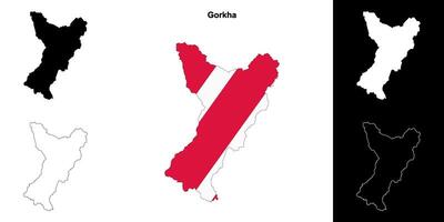 Gorkha district blank outline map set vector
