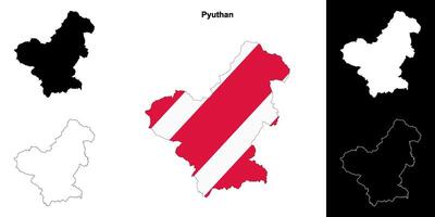 Pyuthan district blank outline map set vector