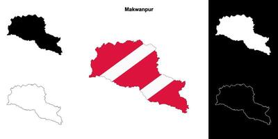 Makwanpur district blank outline map set vector