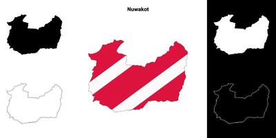Nuwakot district blank outline map set vector