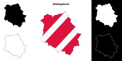 Sindhupalchok district blank outline map set vector