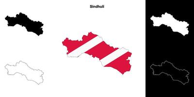 Sindhuli district blank outline map set vector