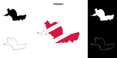 Udayapur district blank outline map set vector