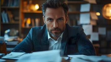 Corporate worker checking deadlines balancing meetings and daily tasks efficiently. photo