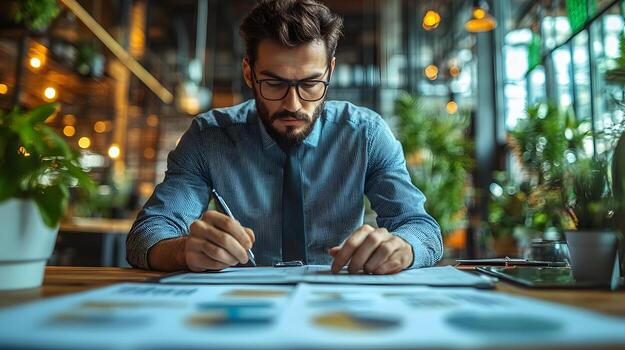 Office worker checking planner, structured task management for better efficiency photo