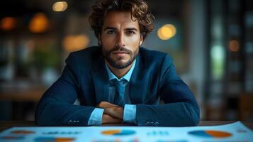 Corporate executive making strategic decisions for business growth in emerging markets with copy space photo
