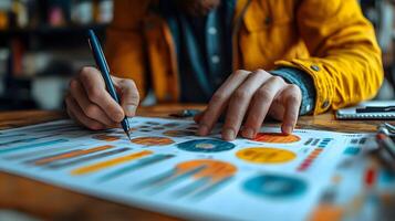 Branding specialists sketching logo concepts and refining visual identities for strong brand recognition with copy space photo
