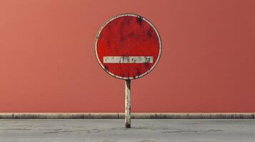 Minimalist 3D mockup of a road sign with no text, floating above a white background photo
