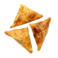 Delicious Golden Brown Triangular Pastries A CloseUp View of Three Savory Treats png