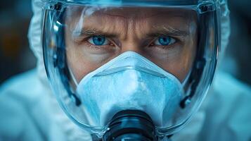 A close-up of a scientist monitoring air quality with advanced technology photo