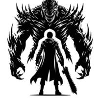 The silhouette of a demon with a sword vector