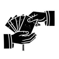 Hand giving money to another person vector