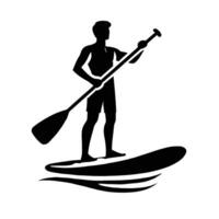 A man is standing on a paddle board with a paddle vector