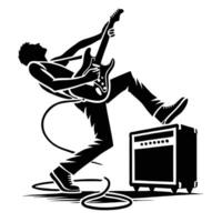 A silhouette of a man playing guitar with a amplifier vector