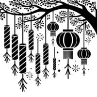 Chinese new year tree with lanterns vector