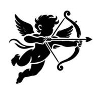 Cupid with bow and arrow silhouette on white background vector