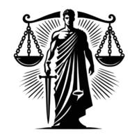 The justice symbol with a sword and scales vector