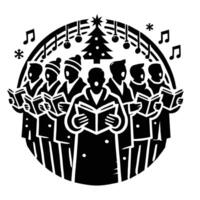 A group of people singing in front of a christmas tree vector