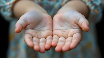 Close-up of a childs hand with a birthmark, innocence, beauty in diversity photo