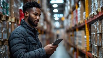 Warehouse manager checking cargo coverage policies before loading shipment photo