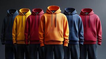 A premium hoodie and sweatpants mockup showcasing different fabric textures and vibrant colors, 3D rendering photo