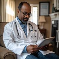 Professional doctor using a tablet to review patient data digital healthcare photo