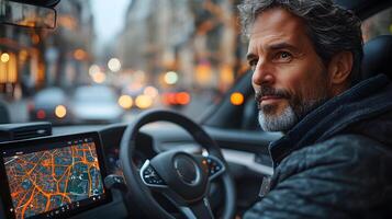 EV fleet drivers receiving optimized routes through smart navigation software photo