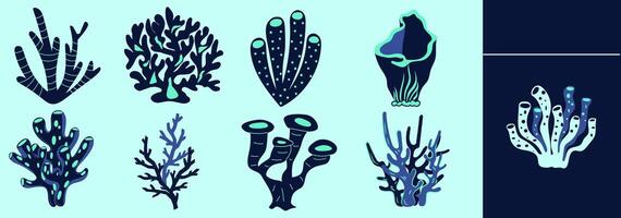 Coral reefs of individual polyps. Species include various colonial marine invertebrates. Editable icon elements, size and color. vector