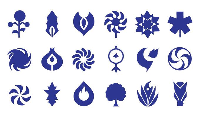 Company icon symbol business logo decorative botanical abstract geomatic shape flower spiral motion swirl energy texture outline set vintage circle leaf fire water bird wing design