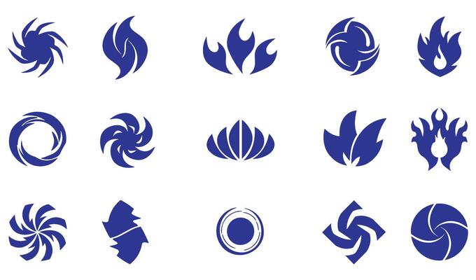 Abstract Geomatic Shape pattern set logo icon symbol botanical outline flower decorative energy whirl motion swirl spiral company business circle leaf fire water bird wing retro