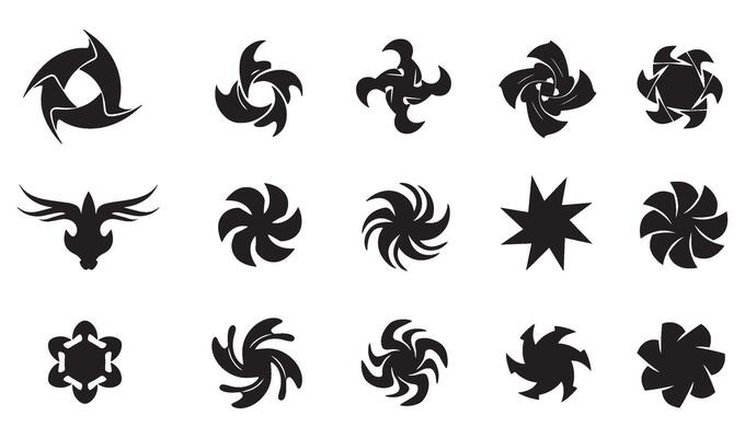 Abstract Geomatic circle leaf fire water bird wing Spiral motion texture whirl flow energy Flower decorative botanical outline company business timeless symbol logo set
