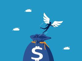 a man is flying out of a bag with a dollar sign on it vector