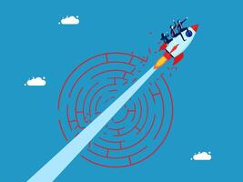 a rocket is flying through a maze with a blue sky vector
