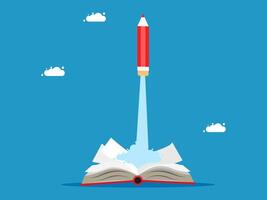 book with a rocket flying out of it vector