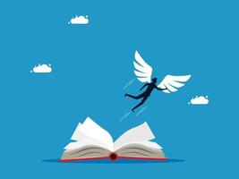 a man flying over an open book with wings vector