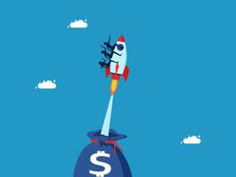 rocket is flying out of a bag with a dollar sign vector