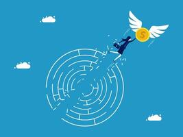 a man flying through a maze with a coin vector